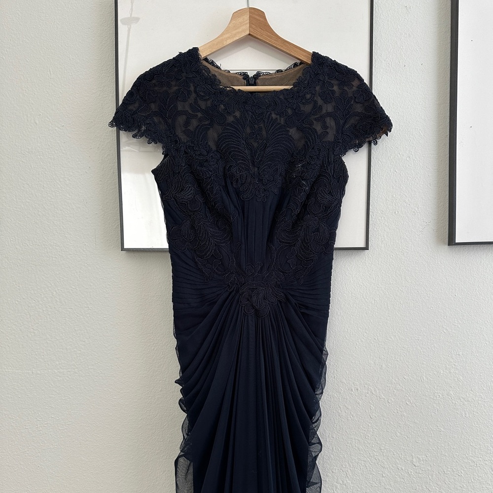 Tadashi Shoji Navy Blue Lace Gown